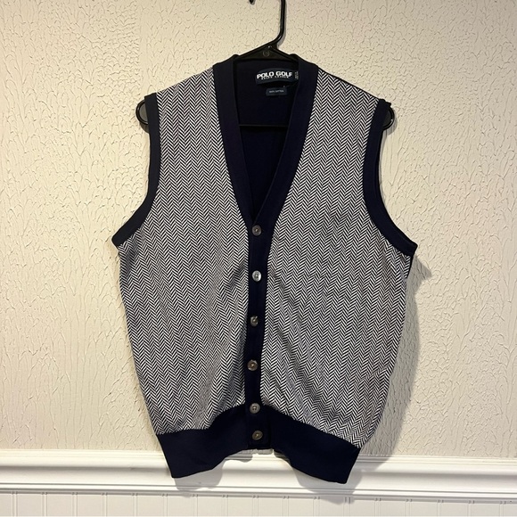 Polo Golf Ralph Lauren Navy and White Chevron Sweater Vest size medium - Picture 1 of 5